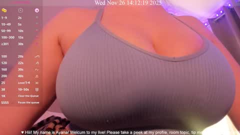Snapshot of ayanadelatorre chatting on November 26, 2025, 10:11 pm Ayana Delatorre online show from November 26, 2025, 10:11 pm