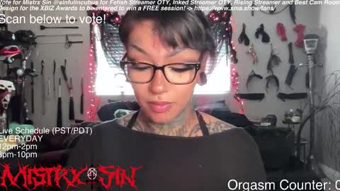 Snapshot of sinfulincubus chatting on March 6, 2026, 9:55 pm Mistrx Sin online show from March 6, 2026, 9:55 pm