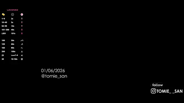 Snapshot of tomie_san chatting on June 1, 2026, 10:50 am tomie san online show from June 1, 2026, 10:50 am